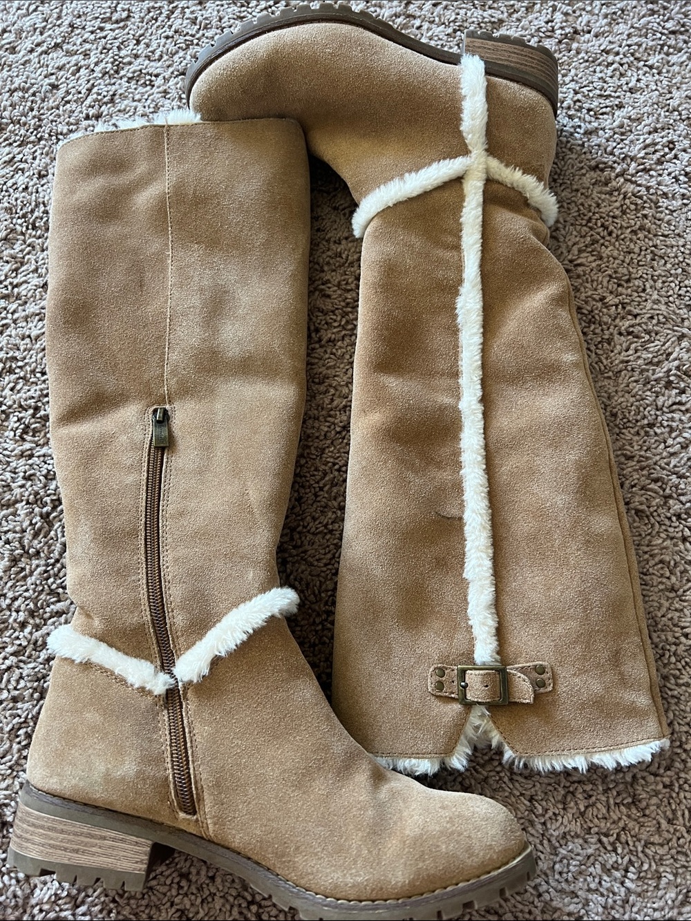 Bjorndal Allison Tan Suede Faux-Shearling Knee High Winter Boots Size 8 EUC